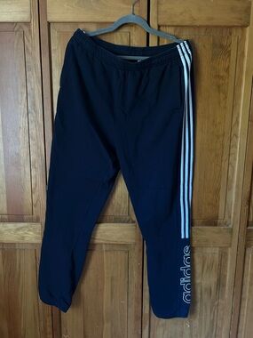 adidas Navy Joggers with White Three-Stripe Side